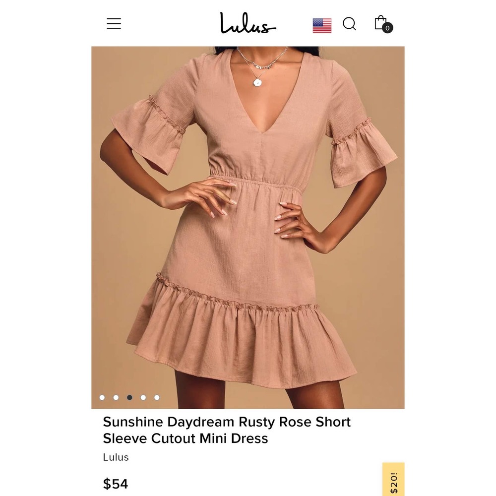 💥2/$30💥NWOT-Lulus Dainty Boho Sunshine Daydream Rusty Rose Short Sleeve Dress